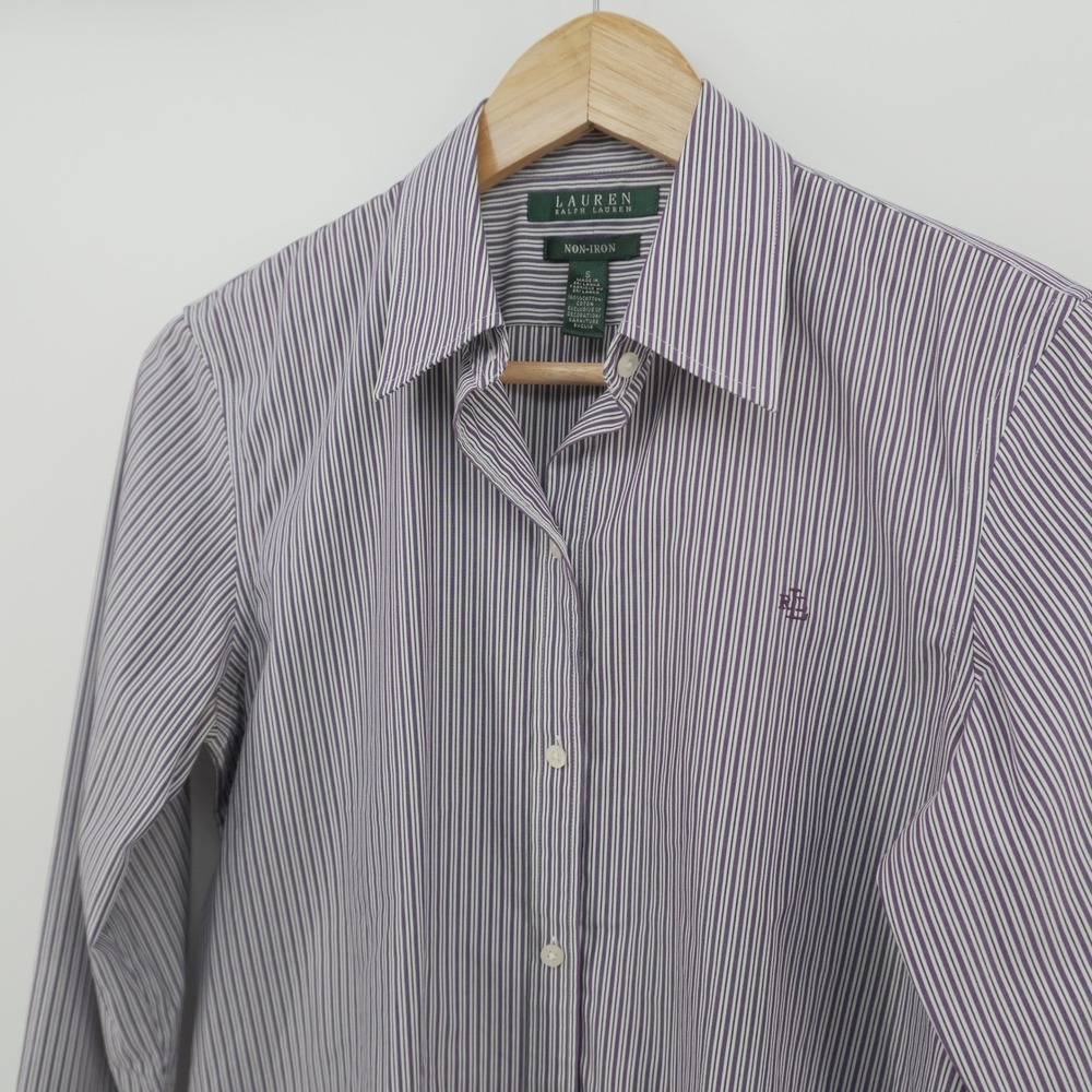 Lauren Ralph Lauren Button Down Womens S Purple Striped Non-Iron Cotton Shirt - Picture 5 of 8